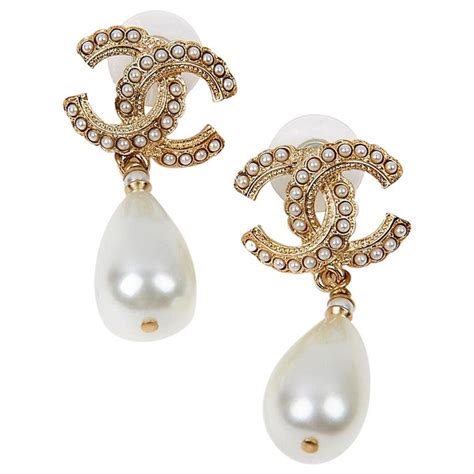 chanel clip earrings rhinestone|Chanel pearl earrings.